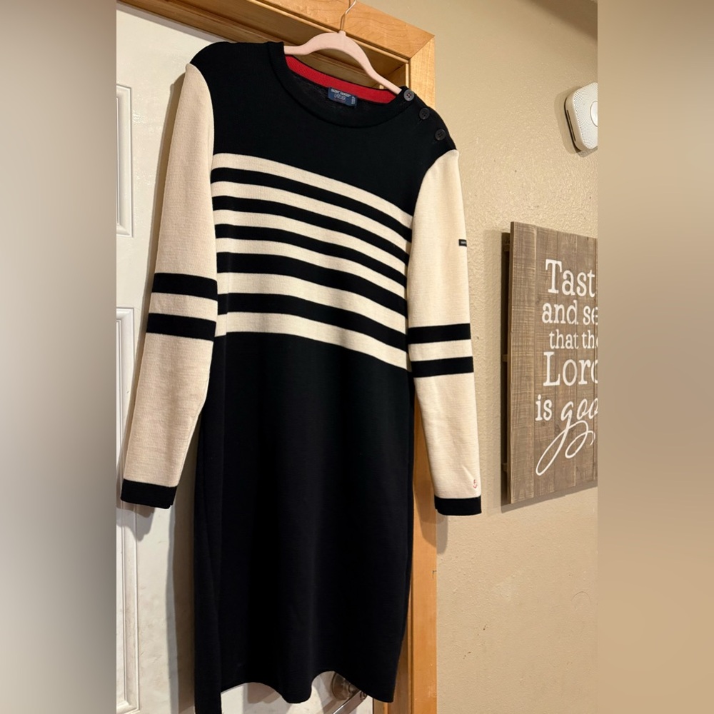 Striped Black and Cream Sweater Dress